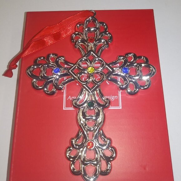 New Lenox Sterling Silver-Plated Cross Ornament - Picture 1 of 2